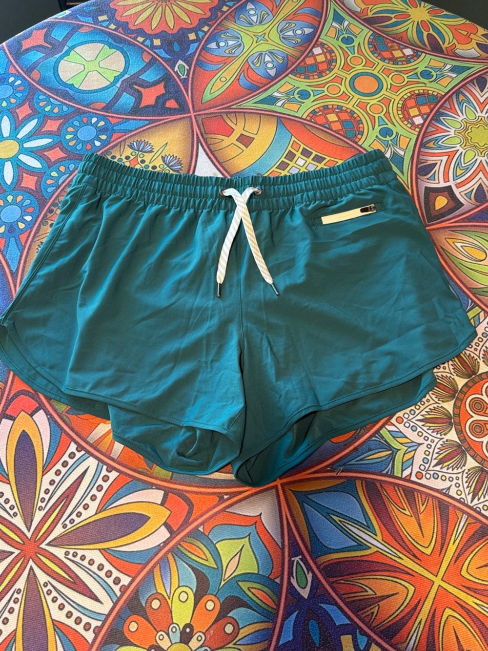 Women’s Teal Athletic Shorts with Drawstring and Zip Pocket